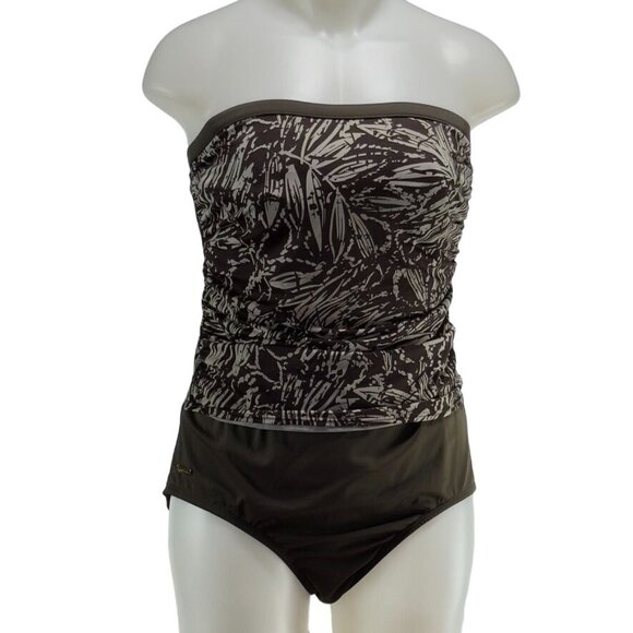 JANTZEN CLASSIC Women's Swimsuit 1-Piece Nylon Brown Floral Breathable Size 14 - Picture 9 of 9